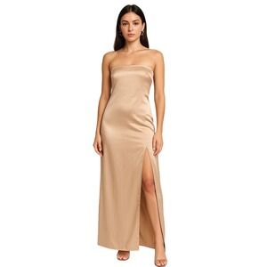 Mable Satin Strapless Maxi Dress Champagne Gold Open Back Cutout Size M‎